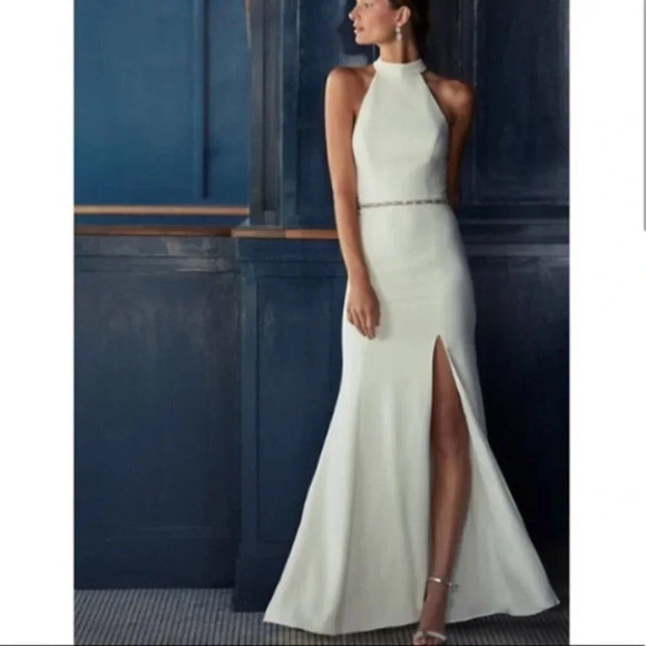 NWT Anthropologie BHLDN Montreal Crepe Maxi Dress Ivory Wedding Halter - Picture 1 of 8
